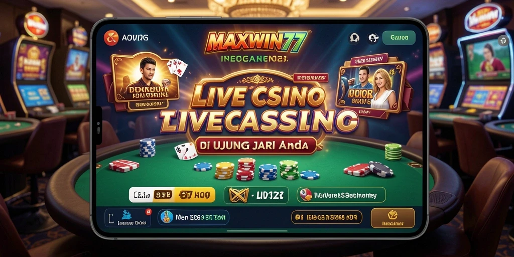Screenshot gameplay Live Casino MAXWIN77 yang menampilkan dealer dan pemain.